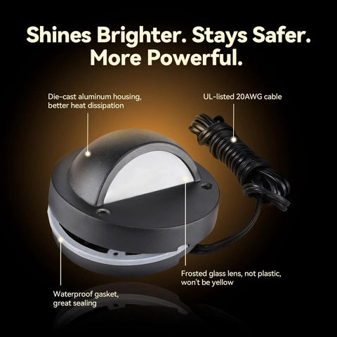 12-Pack Low Voltage LED Deck Lights With 5 CCT Settings, 180LM Each, 3.74-Inch Landscape Light with UL cord and frosted lens
