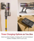 Total Game Changer Cordless Stick Vacuum Cleaner Delivering Raw 55Kpa Suction with wall-mounted charging dock and battery charger.