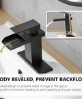 Waterfall Matte Black Bathroom Faucet With Single Handle Fits 1 Or 3 Hole Sinks Includes Pop Up Drain And Deck Supply Hoses No Fuss High Flow Water Sleek Modern Finish Easy Clean.
