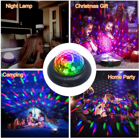Mini DJ Disco Ball Light 2 In 1 With Sound Activated Multicolor LEDs Portable Rechargeable Night Light in various settings