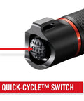 Close-up of G450 1630 Lumen Twist Focus Flashlight Beast Mode Brightness With Pure Beam Optic showing quick-cycle switch