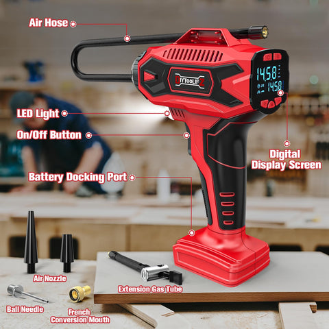 Cordless Tire Inflator With Digital Pressure Gauge, Lightning Fast 30L Per Minute Inflation, Milwaukee 18V Battery Compatible