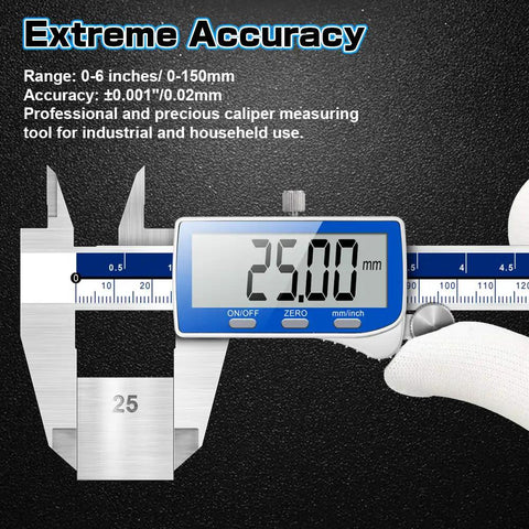 Ultra Accurate 0-6 Inch Digital Caliper With Extra Large LCD Screen IP54 Waterproof Stainless Steel Vernier Caliper in use