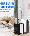 Premium Replacement Filter Kit For ProHEPA 9000 Air Purifier with 6 Filters and Carbon Filters beside purifier in living room.