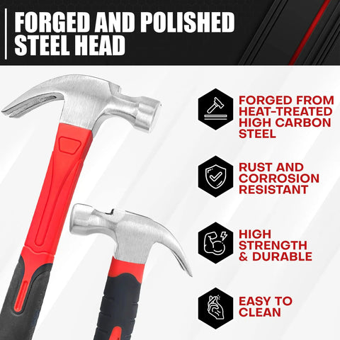 Workhorse Hammer Set With Magnetic Nail Starter And Two Claw Hammers 8oz Stubby And 16oz Fiberglass General Purpose close-up
