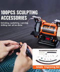 Bench Top Buffer Polisher And Grinder For Metal Jewelry Wood Jade Plastic And Silver DIY Projects With 3590 RPM Pro Grade Three Polishing Wheels Wool Wheel And Abrasive Fiber Wheel Brushless Motor For Low Noise And Maintenance Free Performance shown with 100pcs sculpting accessories.