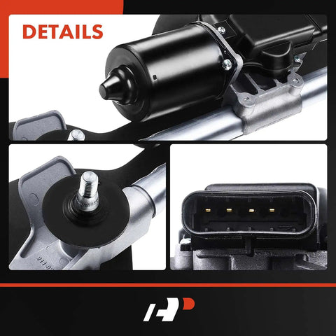 Close-up of Front Windshield Wiper Motor And Linkage Assembly For Chevrolet Equinox And Gmc Terrain 2010 To 2017, showing details.