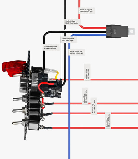 12V 5 In 1 Ignition Panel With Engine Push Button Start Toggle Switches Relay Wiring Harness And LED for RV installation view