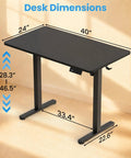 AdGiGi 40 Inch Electric Standing Desk Adjustable Height Sit Stand Workstation Compact Computer Table For Home Office Small Space Black dimensions 40x24 inches, height 28.3-46.5 inches