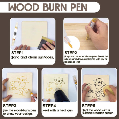 Wood Burn Paste Kit 4 Oz Gel For Easy DIY Wood Burning In Minutes with step-by-step guide using marker and heat gun.