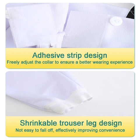 Close-up of StabProof 350N Fencing Pants For Foil Epee Saber Training showing adhesive strip and shrinkable leg design details.