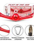 360 Degree Handle Twist Spin Slackline Attachments For Kids Winged Rotor Ends Easy Spins And Flips Ninja Powers Style Outdoor Playground Toy For Backyard Red, shown with packaging and components.
