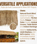Mexican Palm Thatch Roll 35 Inch By 30 Ft Natural Tiki Bar Roof Palapa Thatched Roof Duck Blind Grass Patio Cover Hand Woven Real Straw Eco Friendly 87.5 Sq Ft Coverage Trim To Size shown with usage examples
