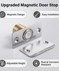 Adjustable Ball Magnetic Door Catch with stainless steel and brass, highlighting magnetic design and easy installation.