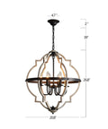 Six-Light Globe Farmhouse Chandelier In Black Metal With White Distressed Wood Finish, 26.8 in height, adjustable chain up to 39 in