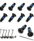 Heavy Duty Electric Scooter Screws Kit With Hella Tight Handlebar Bolts And Premium Folding Mechanism Hardware For Xiaomi M365 Ninebot 1S Pro Replacement Parts 10 Piece Set, black bolts with blue grip.