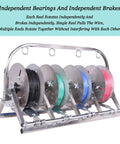 Heavy Duty Wire Spool Rack Dispenser With Adjustable Three Quarter Inch Rods for industrial cable organization with multicolor spools