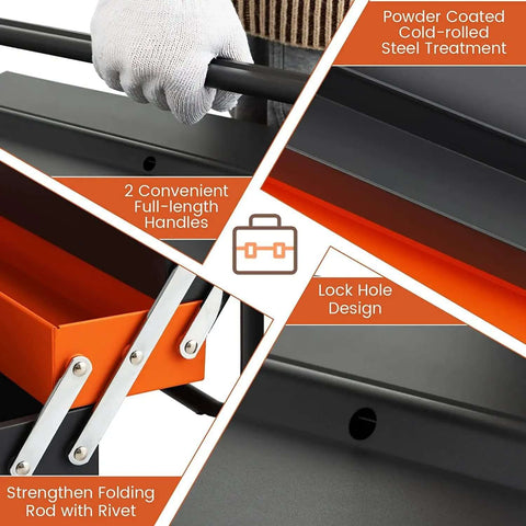 22-Inch Cantilever Tool Box with 5 Trays and 3 Layers, showing full-length handles and lock hole design, powder coated steel.