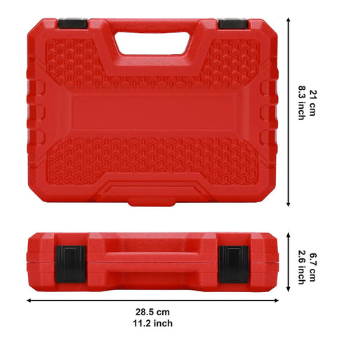 Red carry case for 50 Piece 1 Quarter Inch Drive Master Heavy Duty Impact Socket Set For SAE And Metric Deep And Shallow