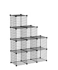 9 Cube Wire Storage Organizer with metal grid panels, modular bookshelf and closet cabinet in black finish, side view