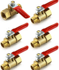QWORK brass ball valve, 1/4-inch NPT, six-pack with red lever handles, male to female fittings