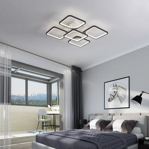 Five Heads Square LED Ceiling Light With Remote Dimmer And Memory Function 3000K To 6000K Dimmable White And Black Flush Mount Fixture