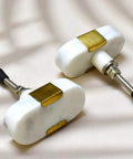 Oval Stone And Brass Knob Set For Drawers And Cabinets 1.5 Inch Natural Stone Knobs With Brass Mount Gold White Finish