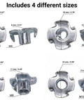 Heavy Duty T Nuts Kit 16 Pc Assortment Zinc Plated Steel M5 M6 M8 M10 Four Prongs 4 Pieces Each Size For Wood Furniture