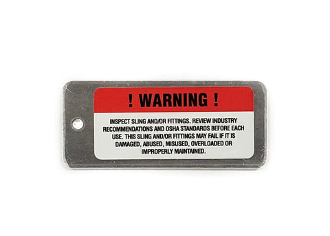 Rock Solid Wire Rope Sling Identification Tags Built Tough As Nails For Daily Rigging Grind OSHA Compliant aluminum warning tag with safety guidelines.