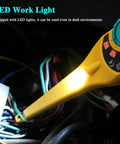 Automotive Circuit Tester With Hook Probe showing LED lighting in dark car environment
