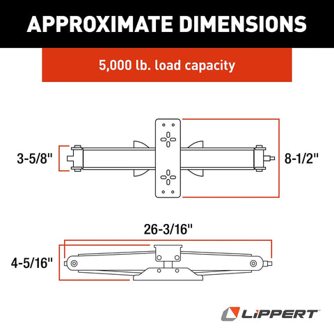 Built Tough Manual RV Scissor Jack Kit For Travel Trailers And Fifth Wheels Delivers Five Thousand Pound Capacity approximate dimensions image