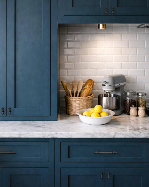 Blue kitchen cabinets with Matte Black Cabinet Knobs 10 Pack Heavy Duty Solid Kitchen Pulls Black Hardware for cupboards.
