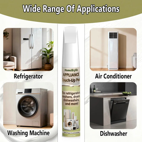 All In One Appliance Touch Up Paint Pen For Quick Fix And Rust Prevention, Bluish White Finish for appliances shown: fridge, washer, air conditioner, dishwasher