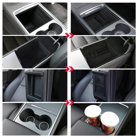 4 Piece Center Console Organizer And Cup Holder Insert For 2021 To 2023 Tesla Model 3 And 2021 To 2024 Model Y installed in car