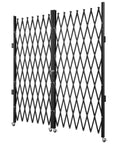 Tough As Nails Double Folding Security Gate Steel Accordion Expanding Barrier with smooth rolling casters, heavy-duty design.