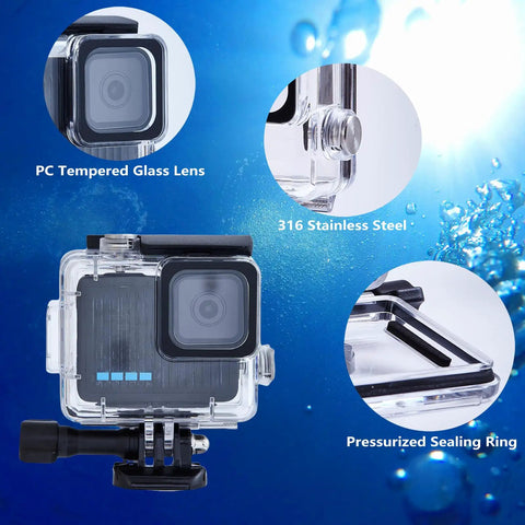 GoPro Hero 4K Waterproof Case Underwater Housing 196 Ft 60 M With Mount And Lens Protector, close-up showing lens and seal details