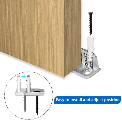 Close-up of Four Pack Barn Door Floor Guide Bearings with Adjustable Bottom Rollers, Durable Steel Frame for Sliding Doors