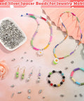 350 Pcs Silver Spacer Beads For Jewelry Making Bulk Mixed Styles Metal Beads shown with colorful necklaces and bracelets