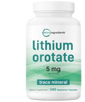 Lithium Orotate 5mg for Everyday Balance, 240 Vegetarian Capsules, Low Dose Elemental Lithium in Stable Orotate Form, Non GMO Filler Free Dietary Supplement on white background with green label