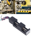 Top Shelf Mini Linear Rail Stage With Integrated Stepper Motor 50Mm smooth glide travel shown on CNC setup