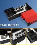 Heavy Duty Battery Distribution Fuse Block Direct Replacement For Chevy Silverado Tahoe Suburban Rigs Slick Electrical Upgrade With Top Shelf Durability And Hassle Free Install detailed view showing terminals and red cover.