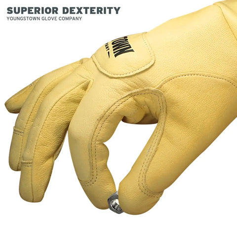 Leather Utility Plus Double Layer Long Cuff Work Gloves For Men Arc Rated Goat Leather Construction Tan Brown Large Size