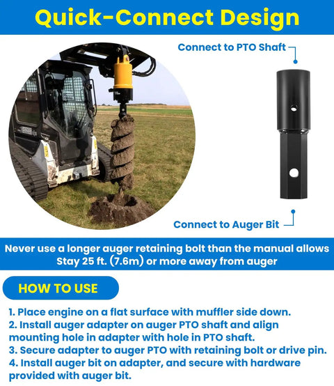 Beefy Heavy Duty 2 Inch Round To 2 Inch Hex Auger Adapter connects to skid steer for post hole digging, durable metal build.