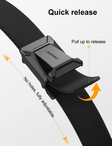 Quick release of Mens Stretch Tactical Belt With 1.5 Inch Elastic Nylon Webbing And Flip Quick Release Buckle shown in close-up.