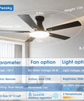 Diagram of 52 Inch Flush Mount Ceiling Fan With Light And Remote Low Profile Black Fan For Bedroom Or Farmhouse highlighting features