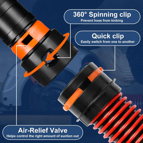 Close-up of Seven Piece Universal Vacuum Hose Adapter Kit with quick clip and spinning clip features for shop vacuums.