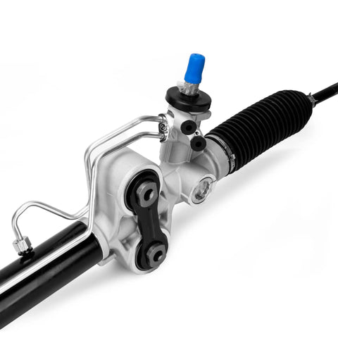 Front view of hydraulic power steering rack and pinion for Chevrolet Silverado 1500 and GMC Sierra 1500 2007-2013 with tie rod and boot