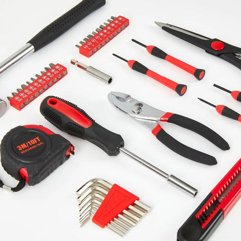 Versatile 39 Piece Tool Set For Home And DIY Needs With Red Storage Case Durable Steel Hand Tools For Home Garage Office Dorm And College Projects Handy For Everyday Repairs And Quick Fixes