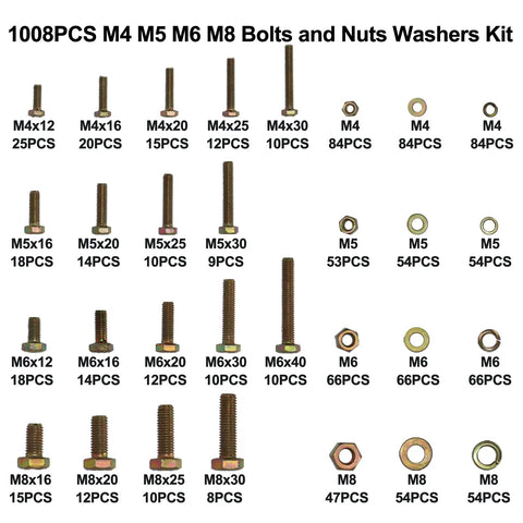 Beefy 1008 Piece Metric Bolt And Nut Set With Heavy Duty Grade 8.8 M4 M5 M6 M8 Bolts And Nuts Assortment Kit layout