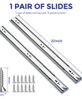 Full Extension Drawer Slides With Ball Bearing Rails And Soft Close 22 Inch Cabinet Mount shown with screws
